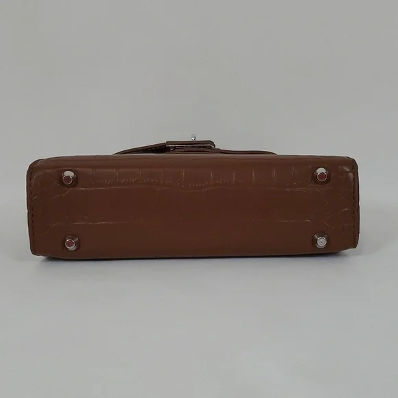 NEW BROWN CROC EMBOSSED FAUX LEATHER SMALL SATCHEL CROSSBODY BAG - Picture 5 of 13